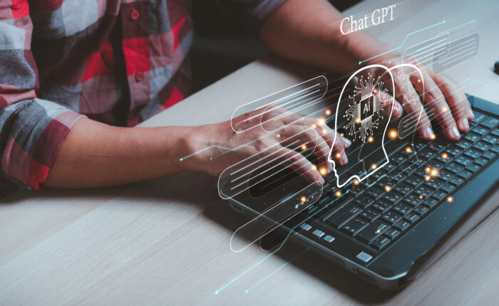AI chat bot Chatbot Chat with AI, . man using laptop enter comma